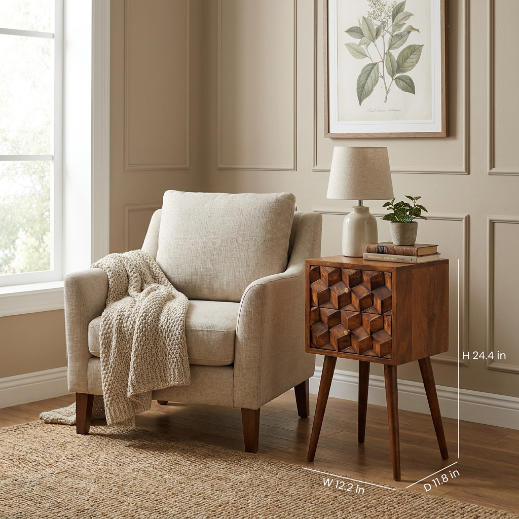 Mini Chestnut Cube 2 Drawer nightstand