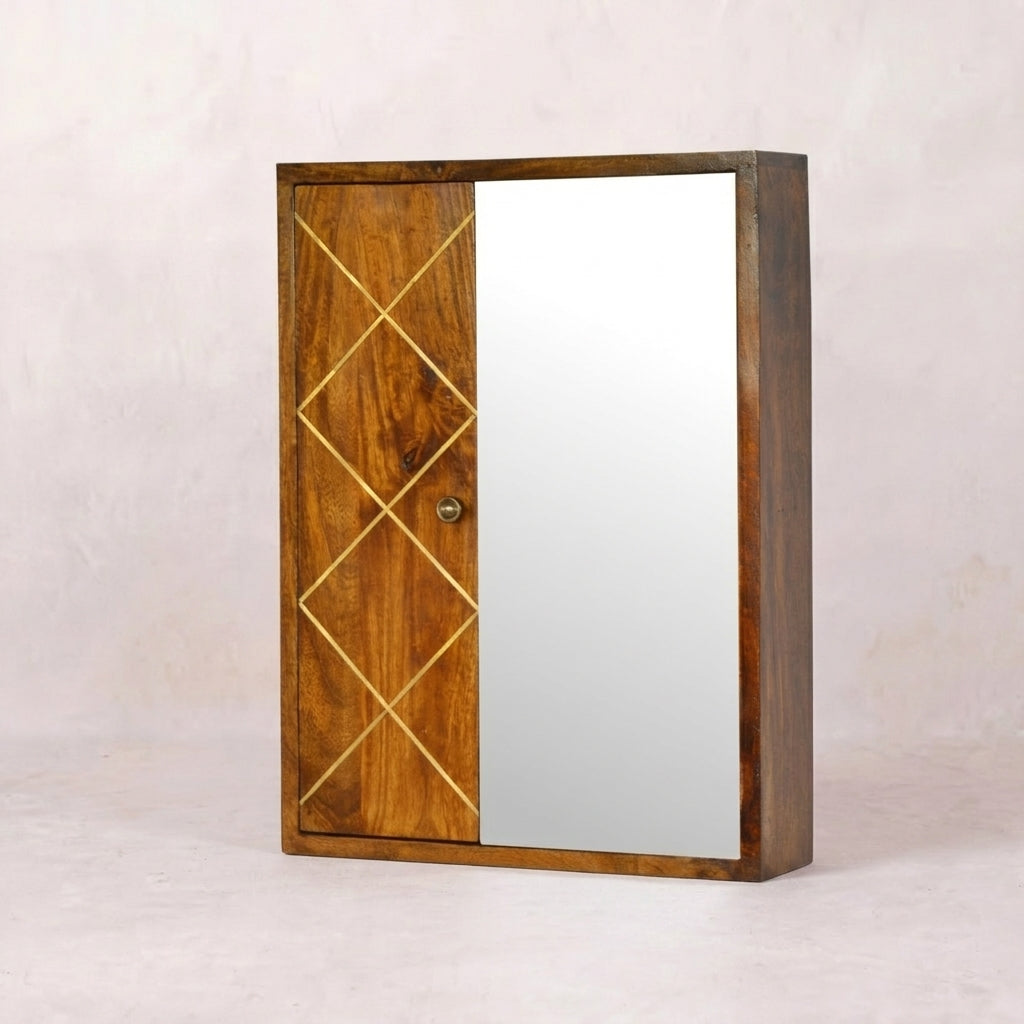 Sliding Brass Wall Mirror Cabinet