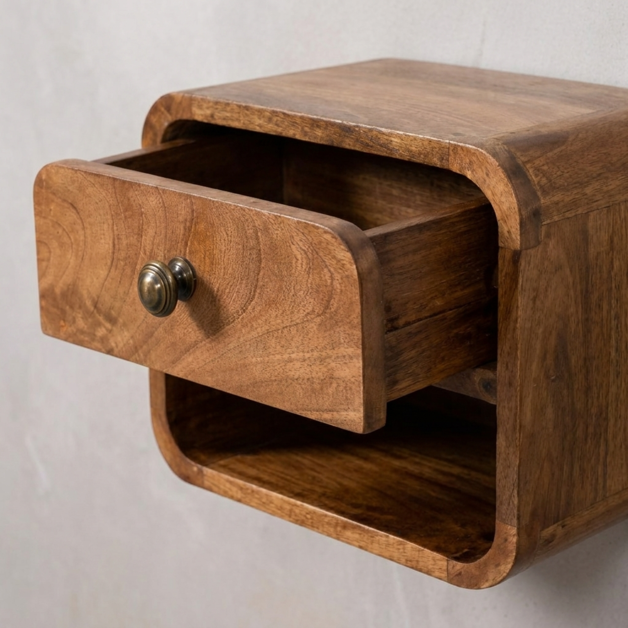Mini Honey Caramel Wall Mounted Bedside with Open Slot