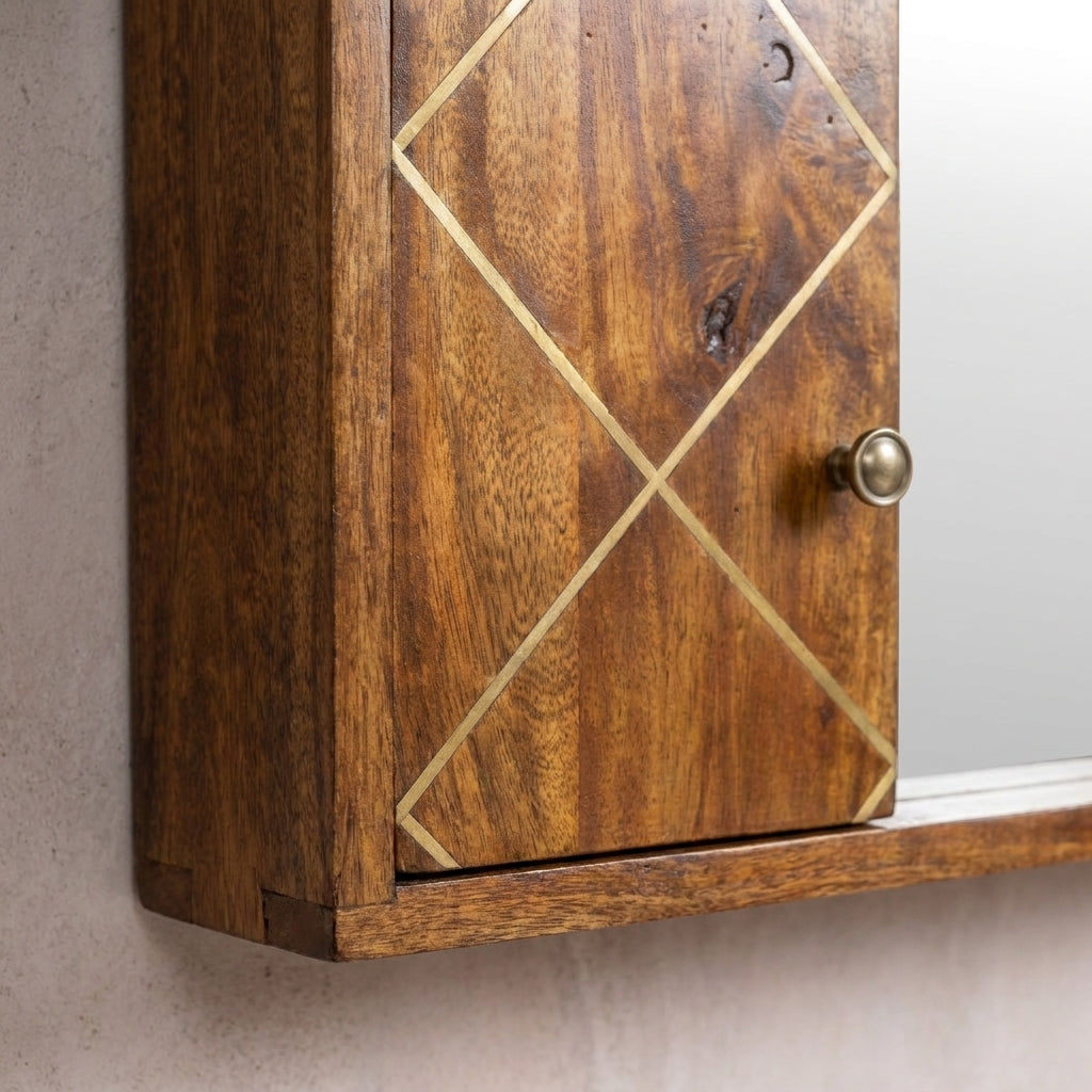 Sliding Brass Wall Mirror Cabinet