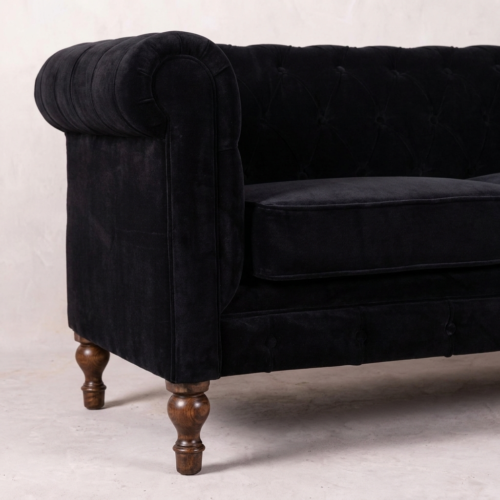Black Velvet Chesterfield Sofa