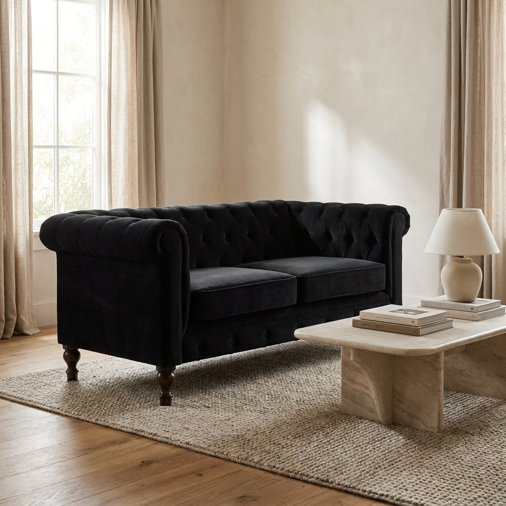 Black Velvet Chesterfield Sofa