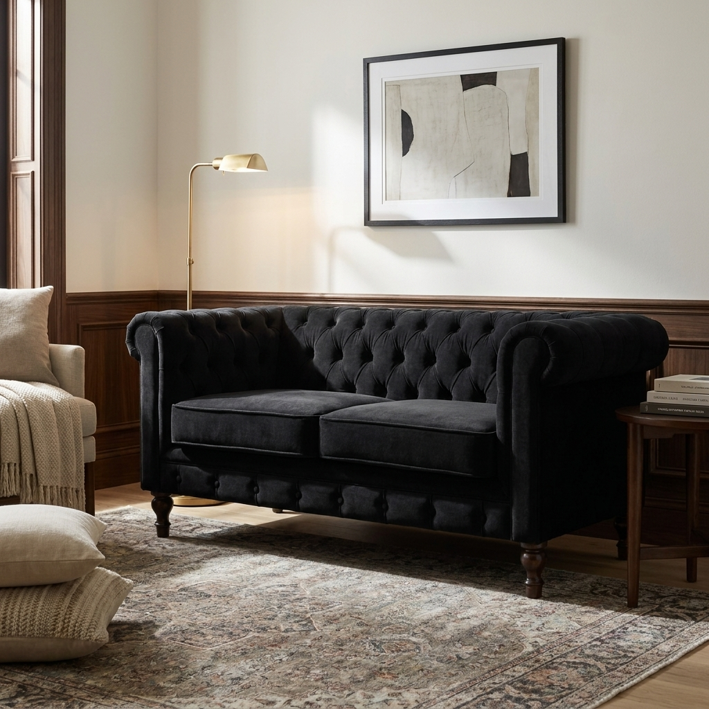 Black Velvet Chesterfield Sofa
