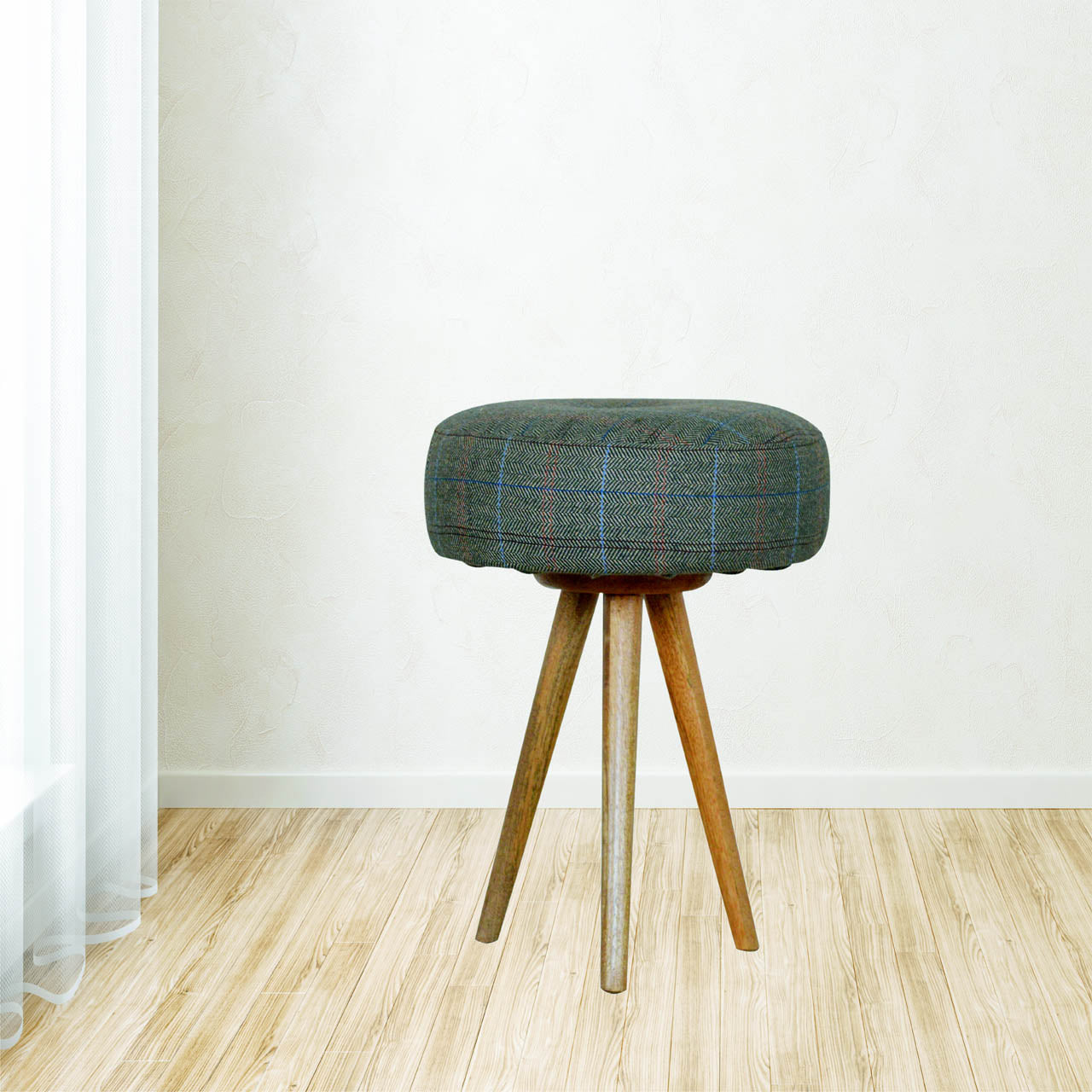 Tripod Stool with Tweed Seat Pad