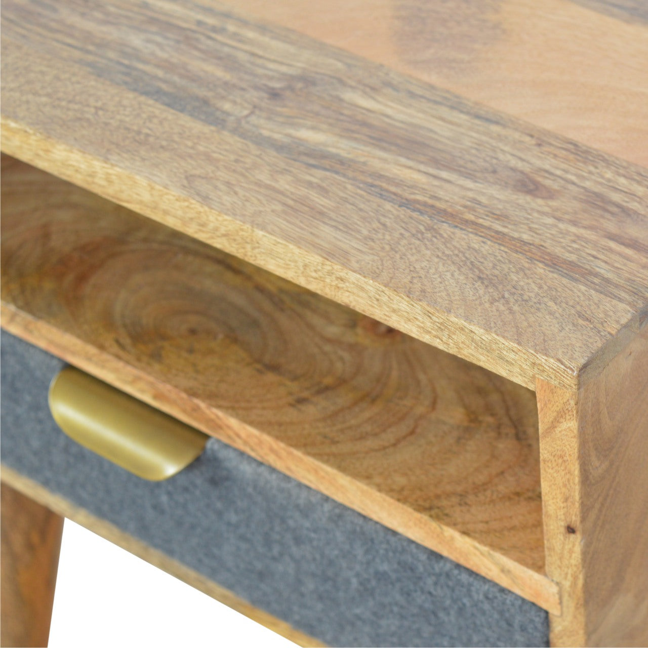 Grey Tweed Nightstand with Open Slot
