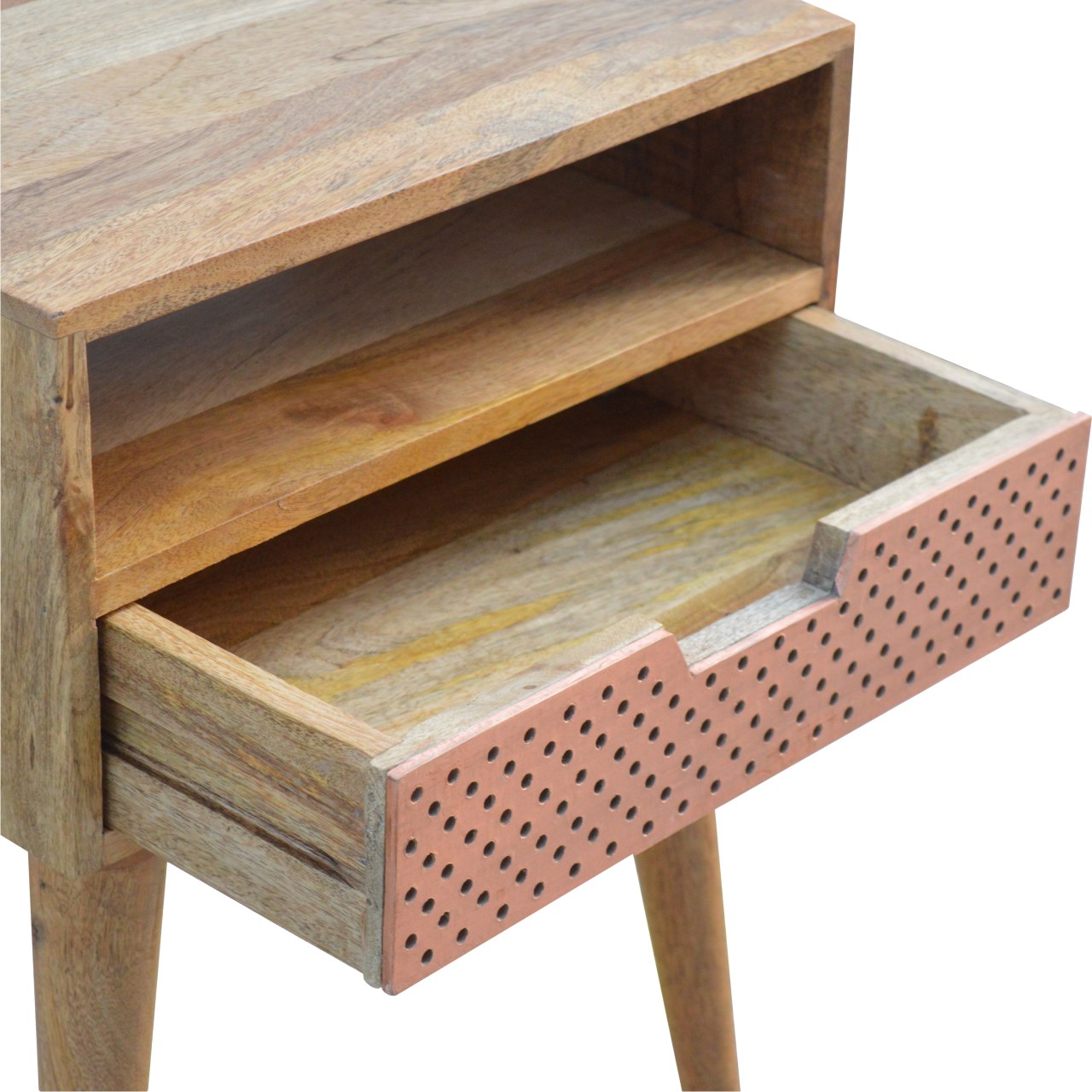 Perforated Copper Nightstand with Open Slot