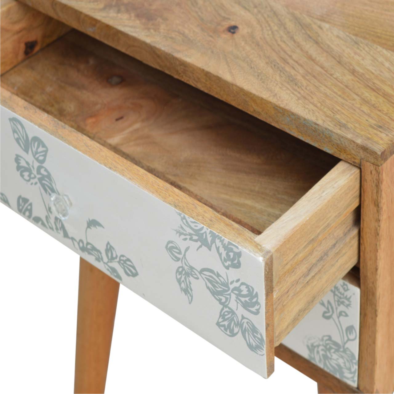 Green Floral Screen Printed Nightstand