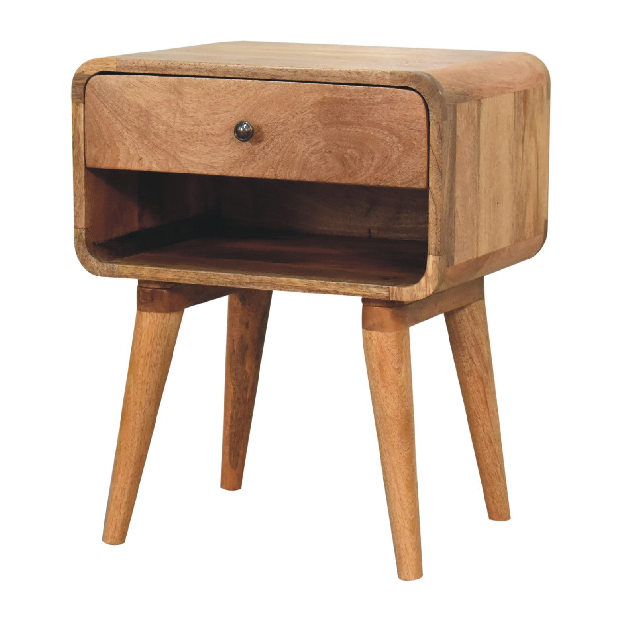 Curved Oak-ish Open Nightstand