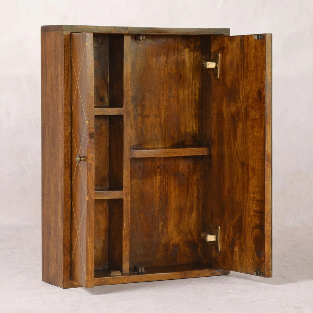 Sliding Brass Wall Mirror Cabinet