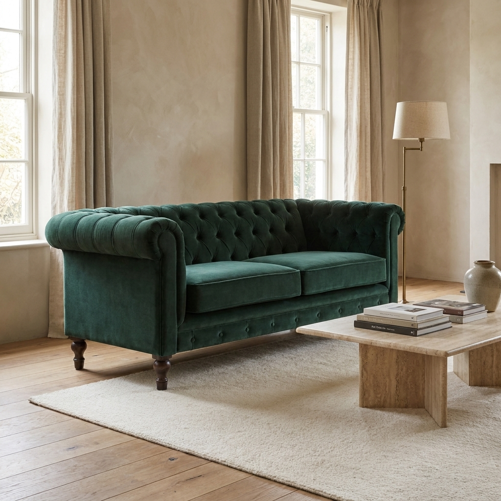 Emerald Green Velvet Chesterfield