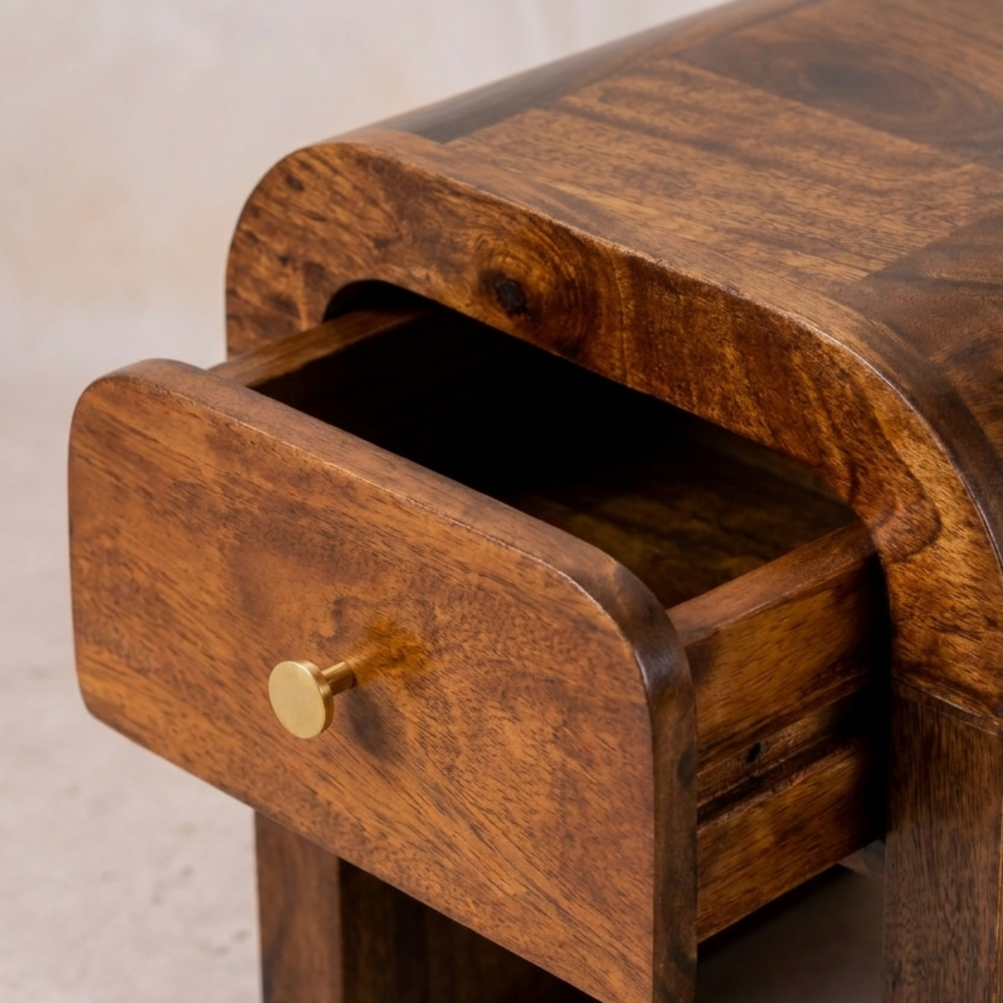 Solid Wood Mini Chestnut Nightstand with Arc Edges