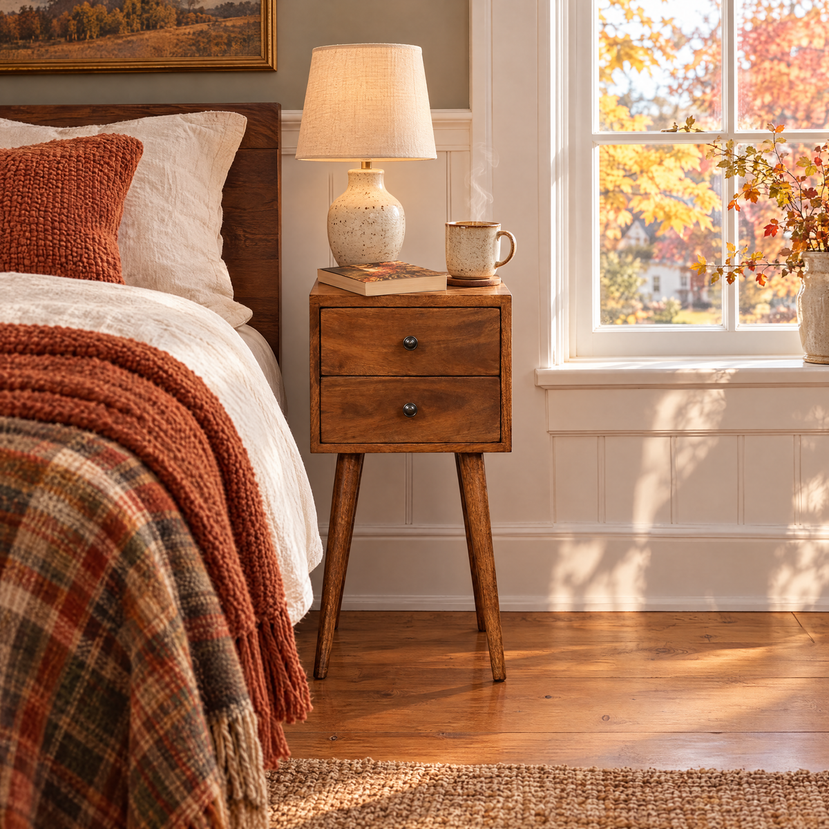 Chestnut Solid Wood Mini 2 Drawer Nightstand