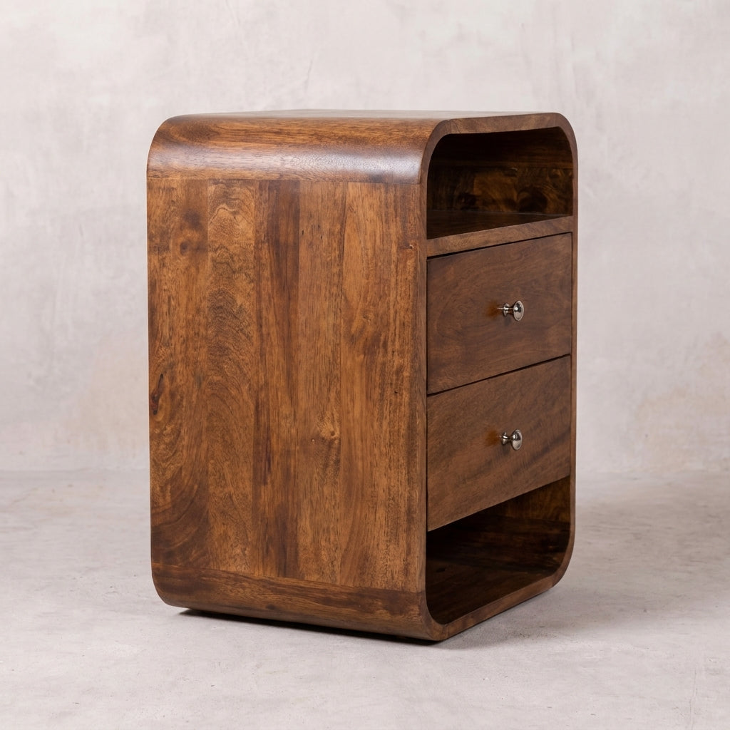Chestnut Solid Wood Curve 2 Drawer Nightstand