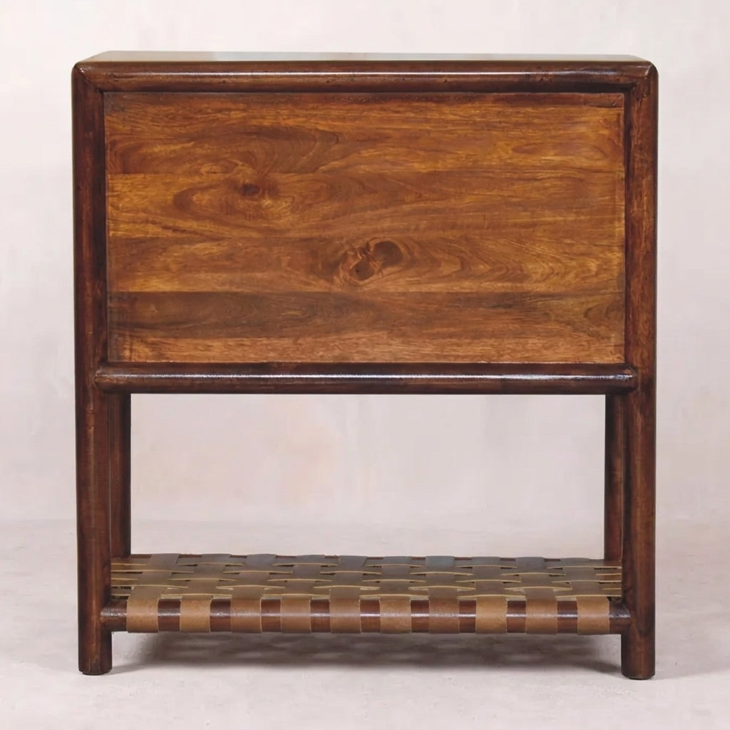 Chestnut Solid Wood Woven 2-Drawer Nightstand
