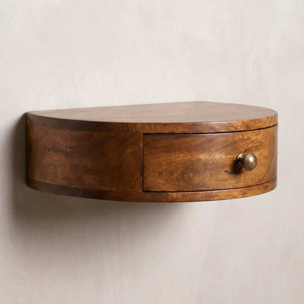 Honey Caramel Solid Wood Wall Mounted Nightstand