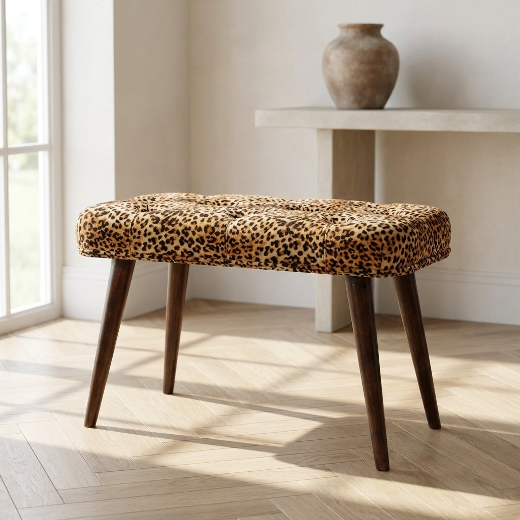 Walnut Solid Wood Nordic Leopard Print Bench