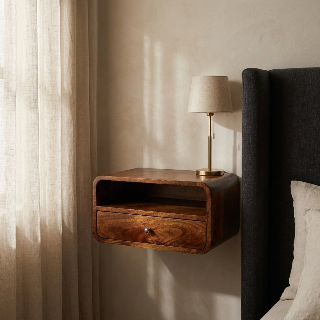 Large Chestnut Curve Upper Slot Floating Bedside