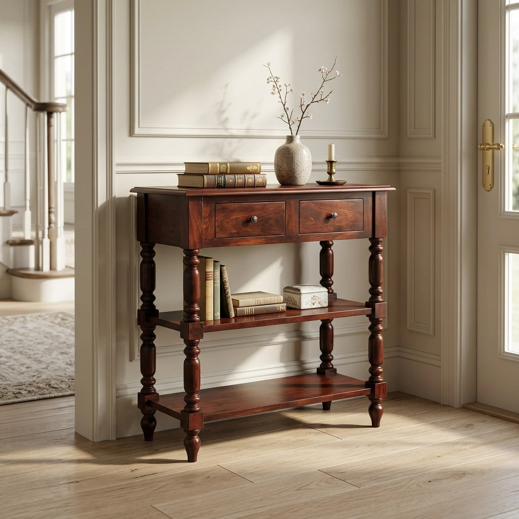 Cherry Solid Wood Turned Legs Side Table