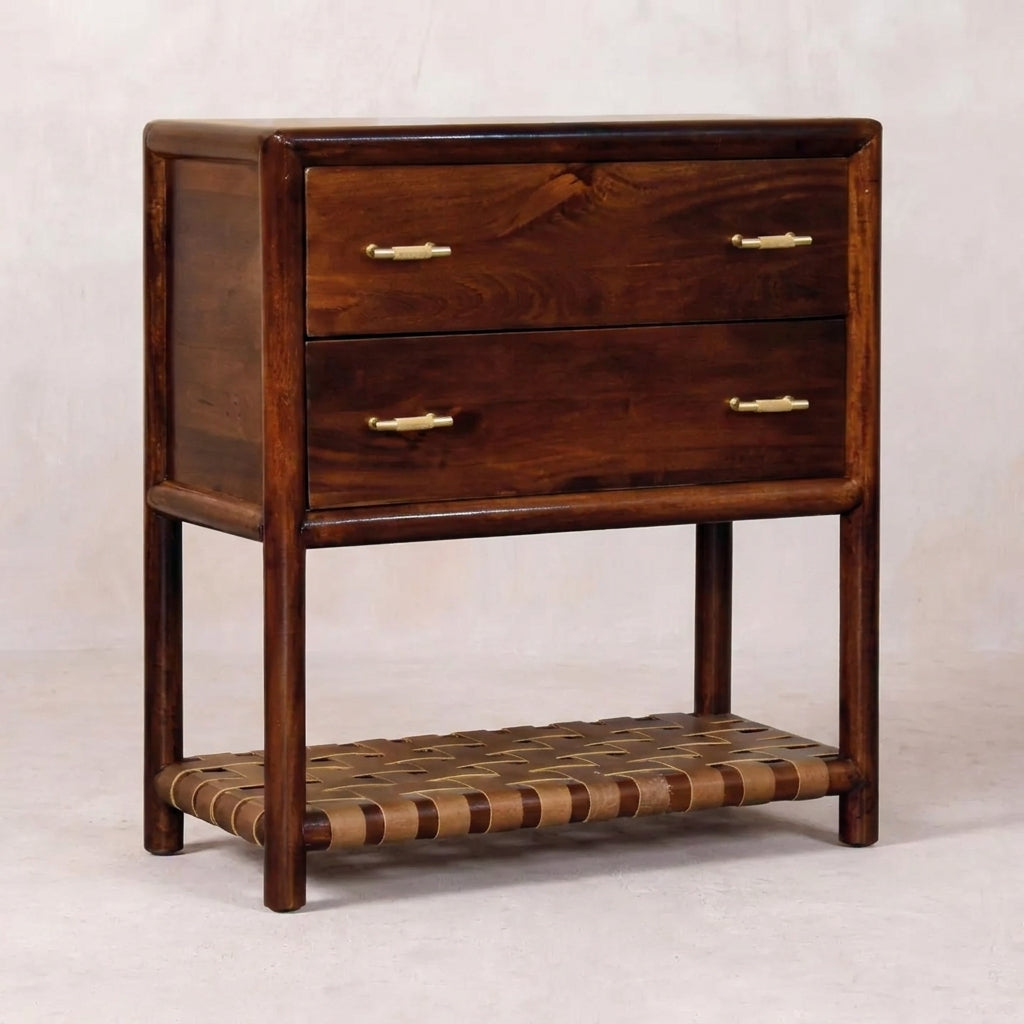 Chestnut Solid Wood Woven 2-Drawer Nightstand