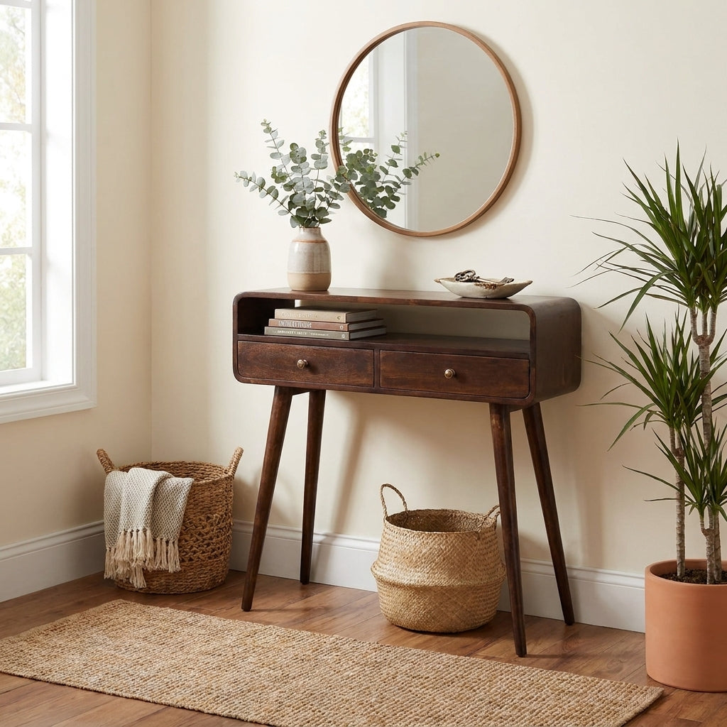 Walnut Solid Wood Curved Console Table