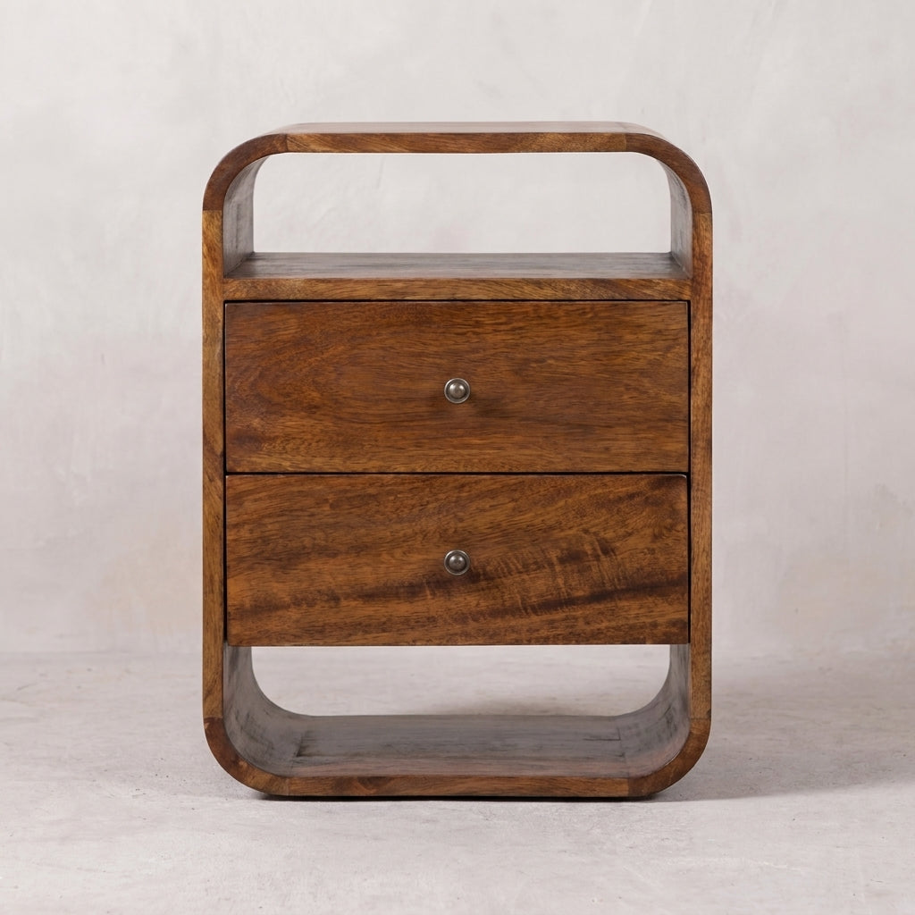Chestnut Solid Wood Curve 2 Drawer Nightstand