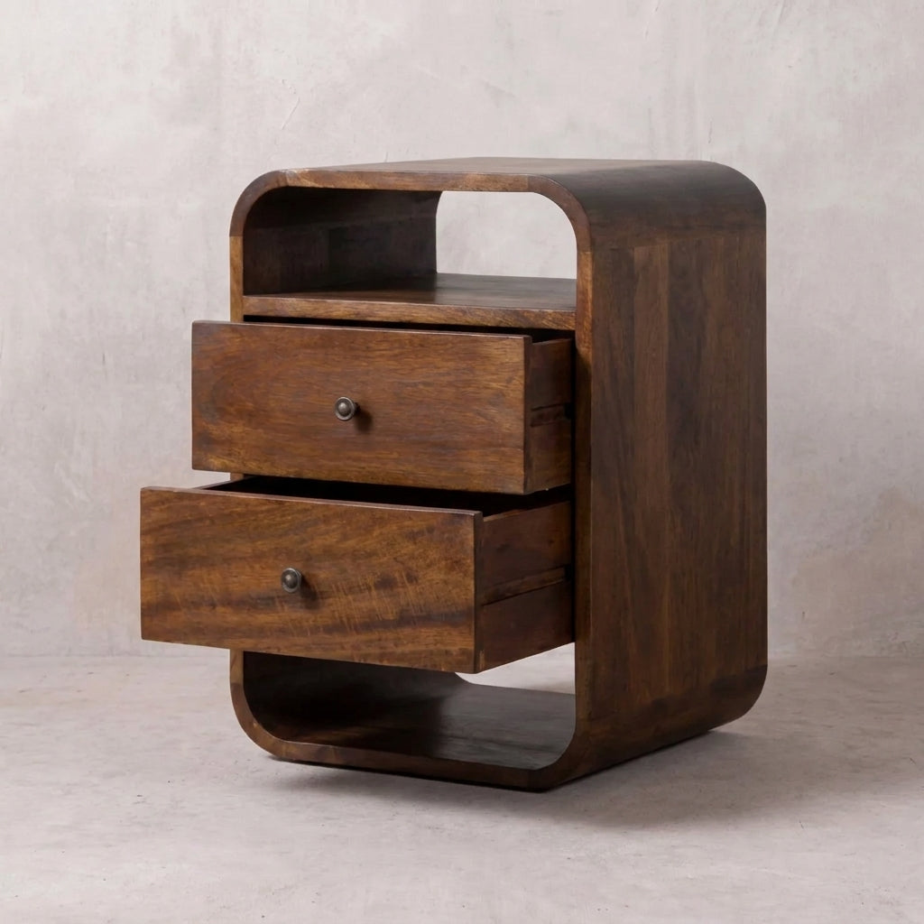 Chestnut Solid Wood Curve 2 Drawer Nightstand