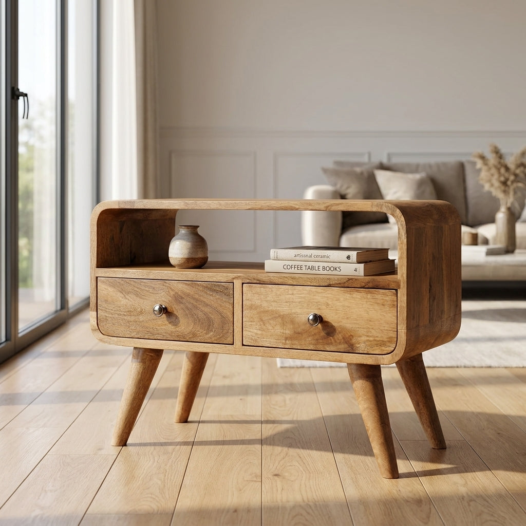 Oak-Ish Solid Wood Mini Curved Media Unit