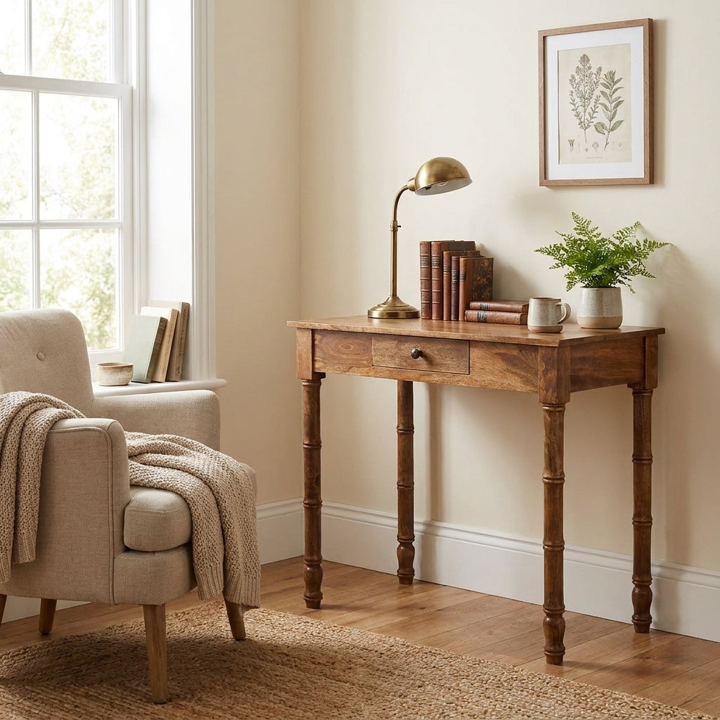 Golden Teak Solid Wood Bamboo Writing Desk
