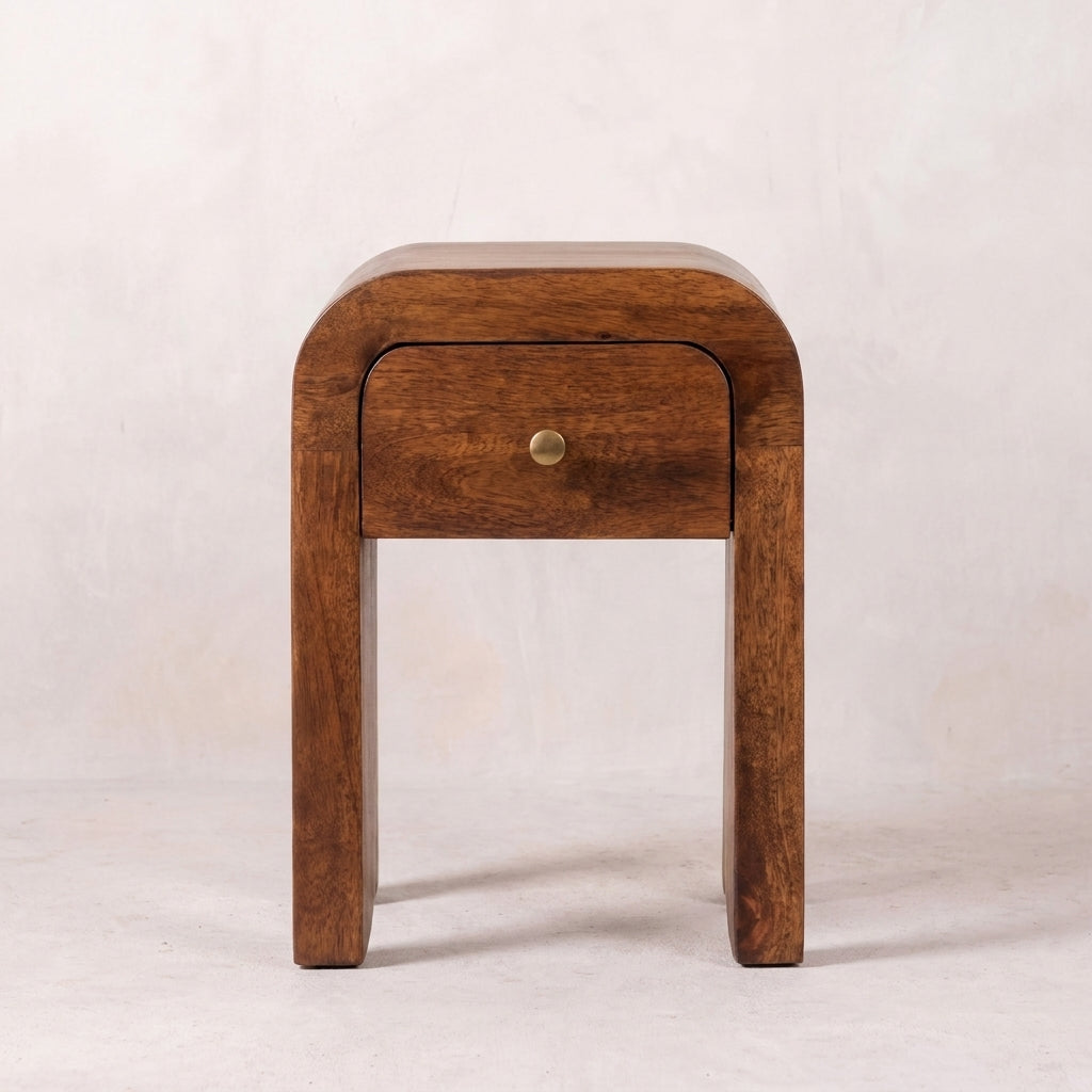 Roasted Almond Solid Wood Curved nightstand Table