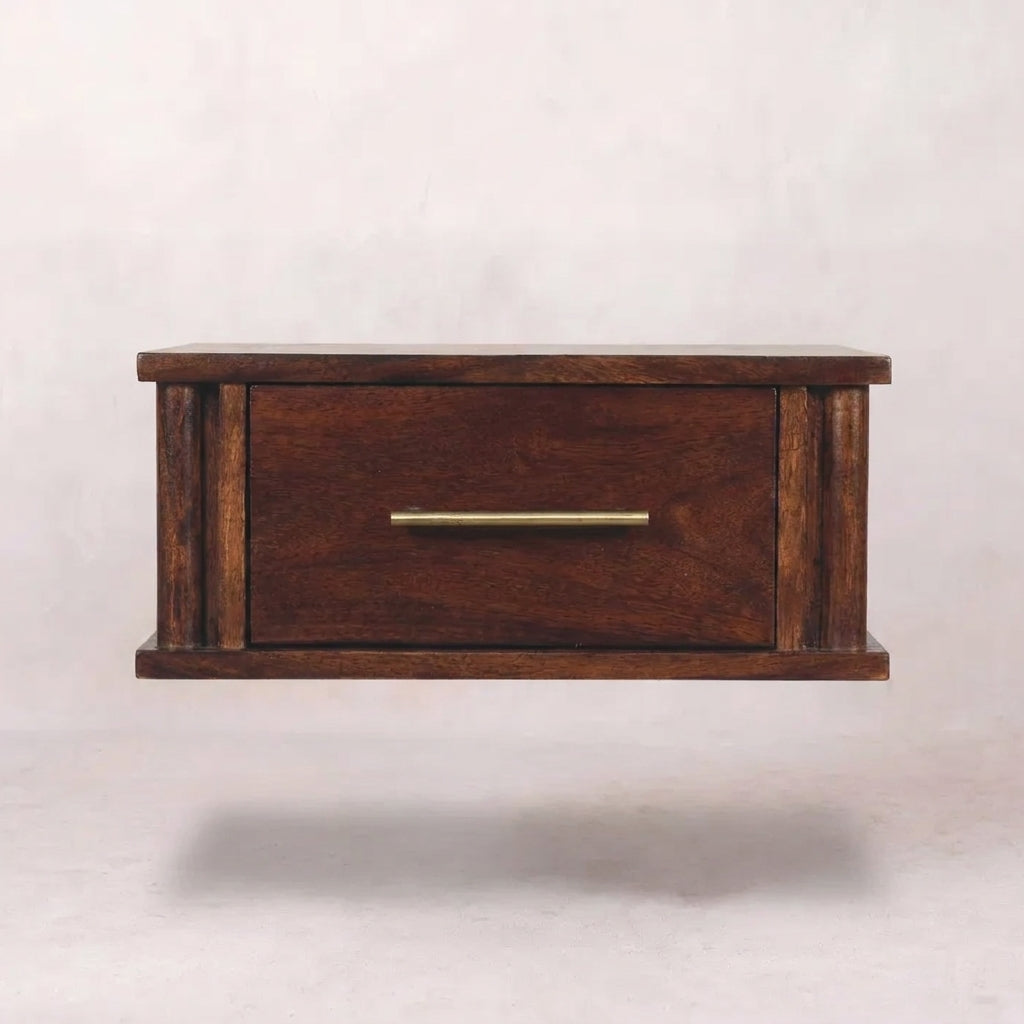 Wine Wood Oak Solid Wood Wall-Mounted Nightstand with Brass Handle