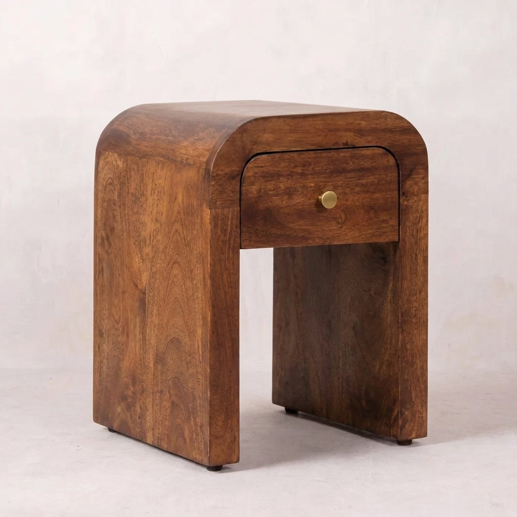 Roasted Almond Solid Wood Curved nightstand Table