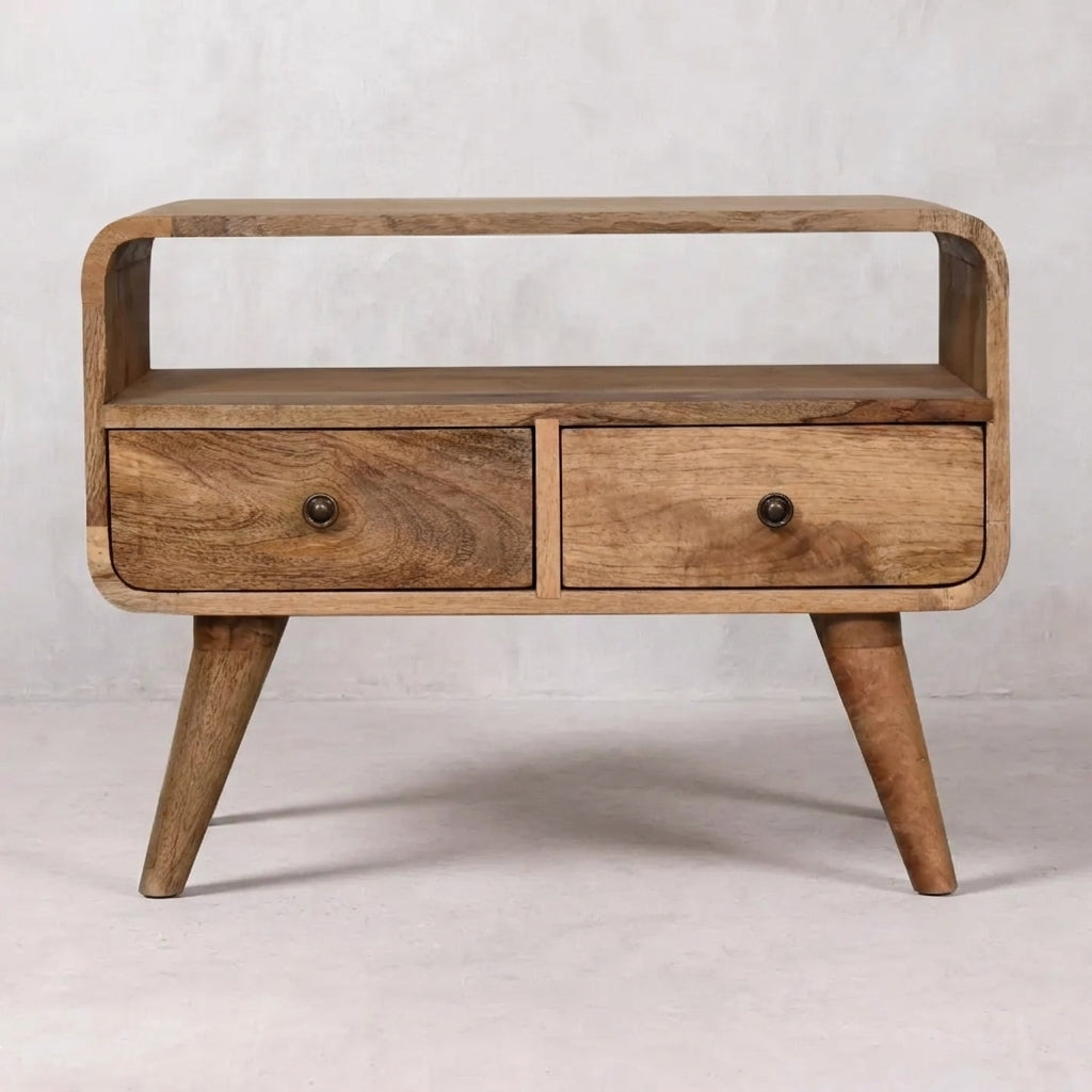 Oak-Ish Solid Wood Mini Curved Media Unit