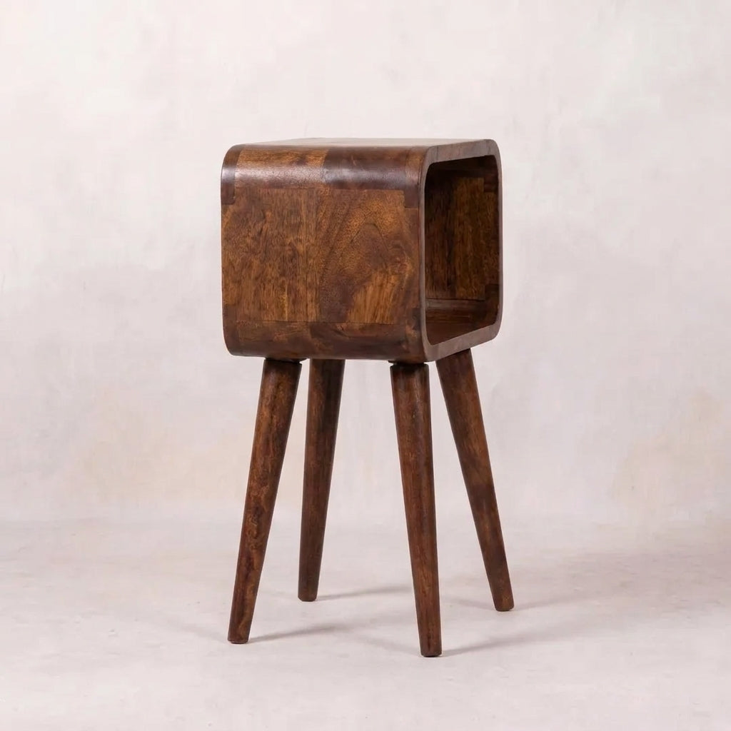 Honey Caramel Solid Wood Mini Curved Open Nightstand