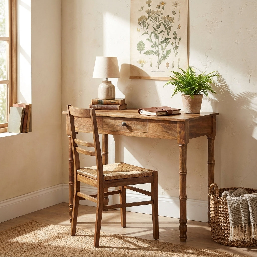 Golden Teak Solid Wood Bamboo Writing Desk