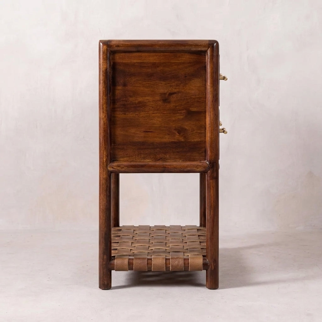 Chestnut Solid Wood Woven 2-Drawer Nightstand