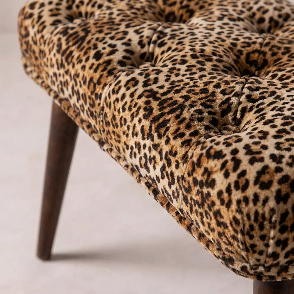 Walnut Solid Wood Nordic Leopard Print Bench