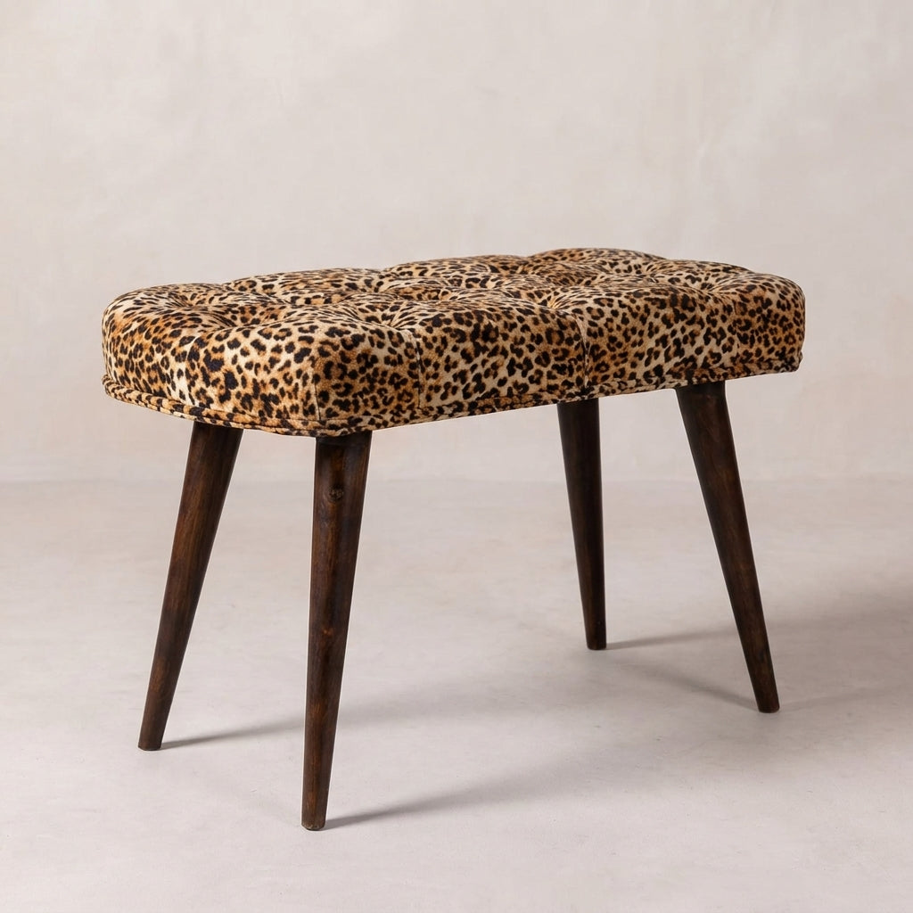Walnut Solid Wood Nordic Leopard Print Bench