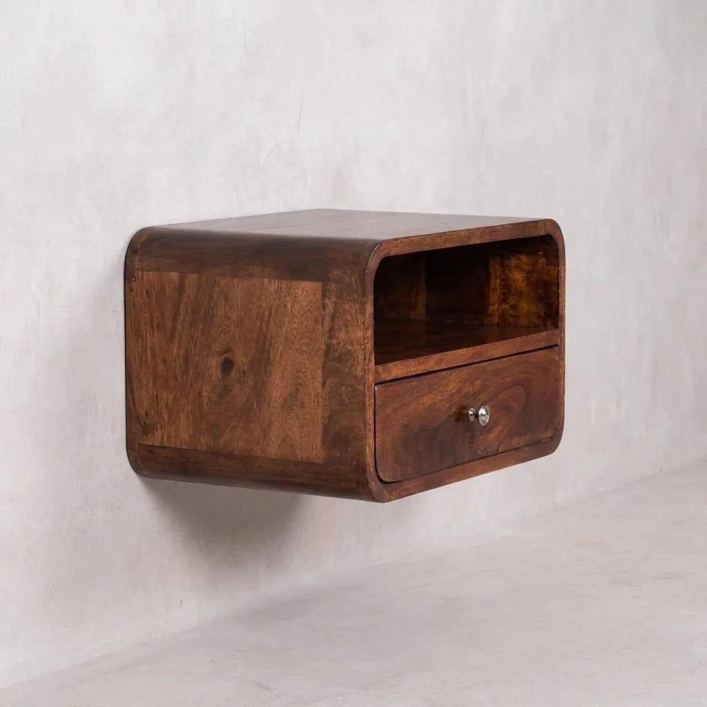Large Chestnut Curve Upper Slot Floating Bedside
