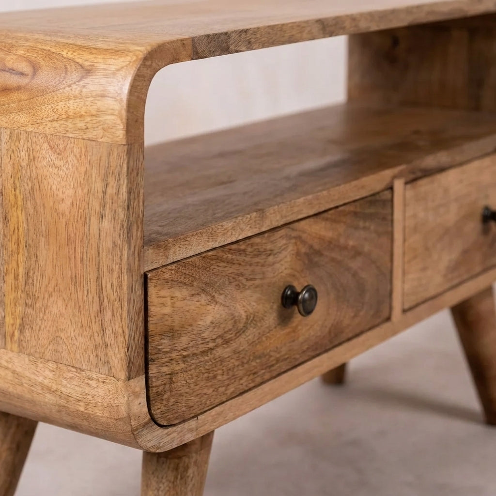 Oak-Ish Solid Wood Mini Curved Media Unit
