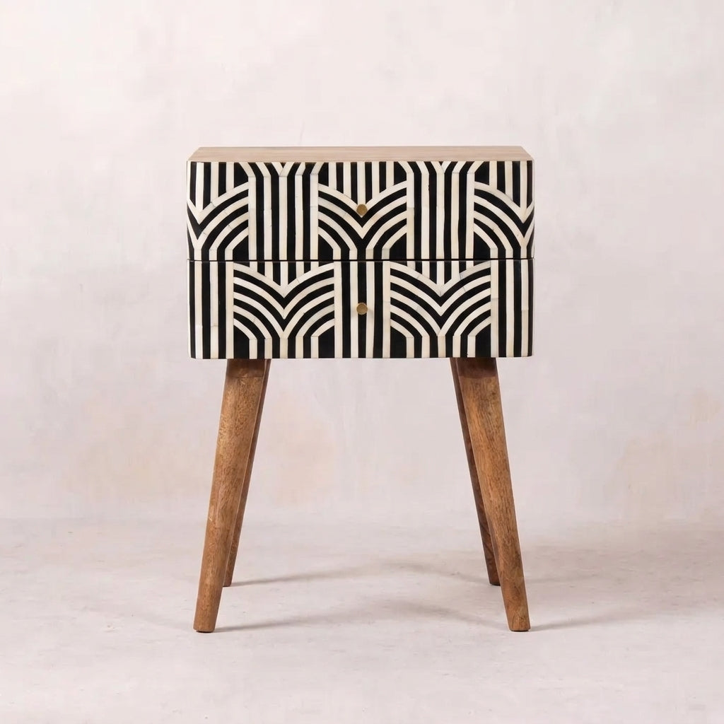 Oak-Ish Solid Wood Bone Inlay Nightstand