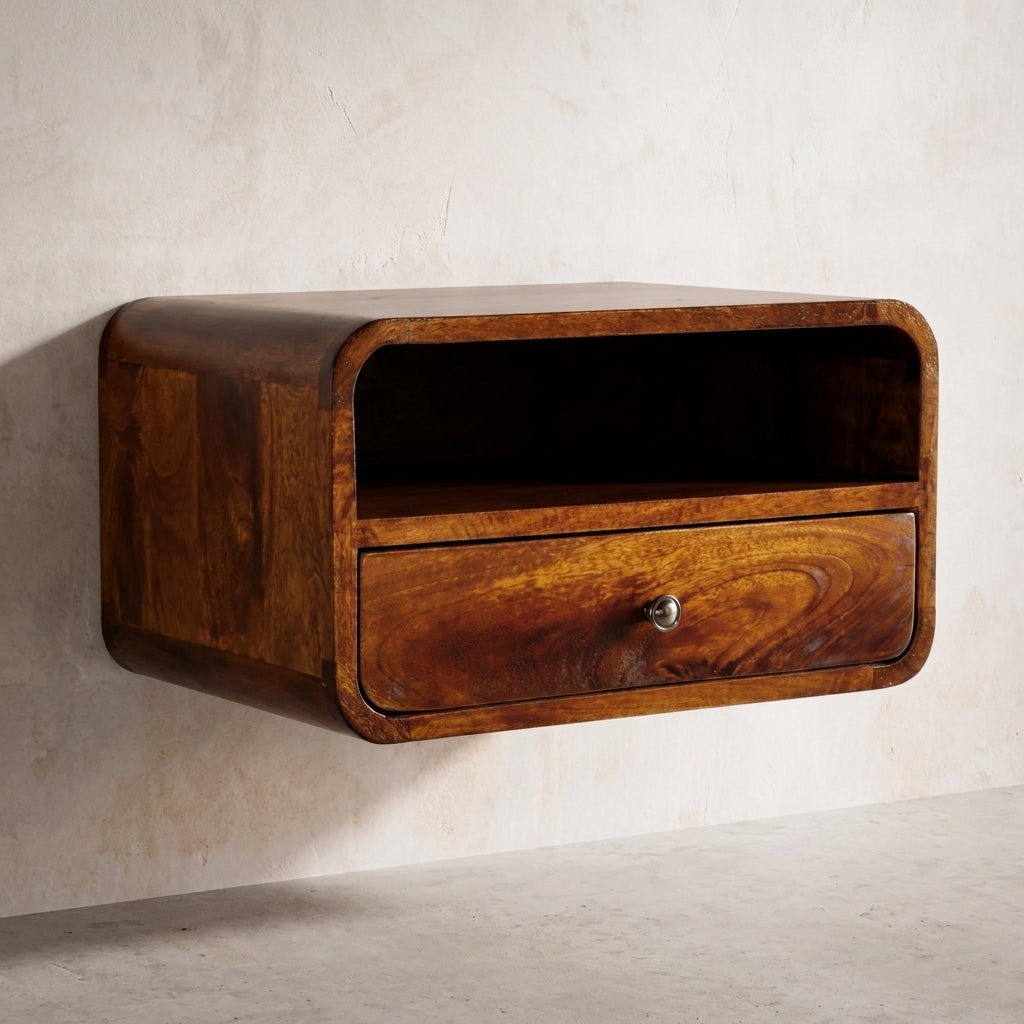 Large Chestnut Curve Upper Slot Floating Bedside