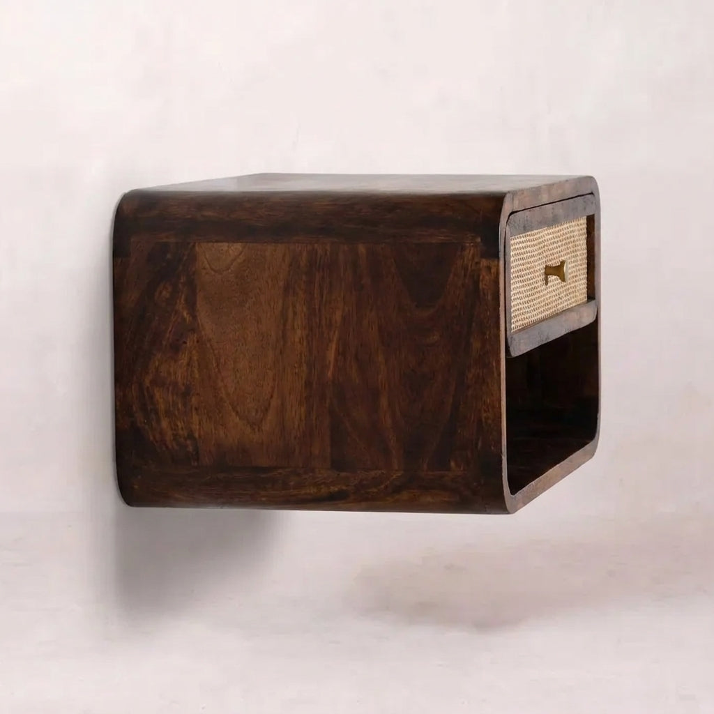 Chestnut Solid Wood Wall Mounted Woven Nightstand