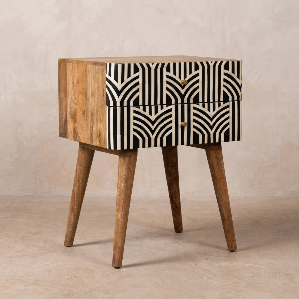 Oak-Ish Solid Wood Bone Inlay Nightstand