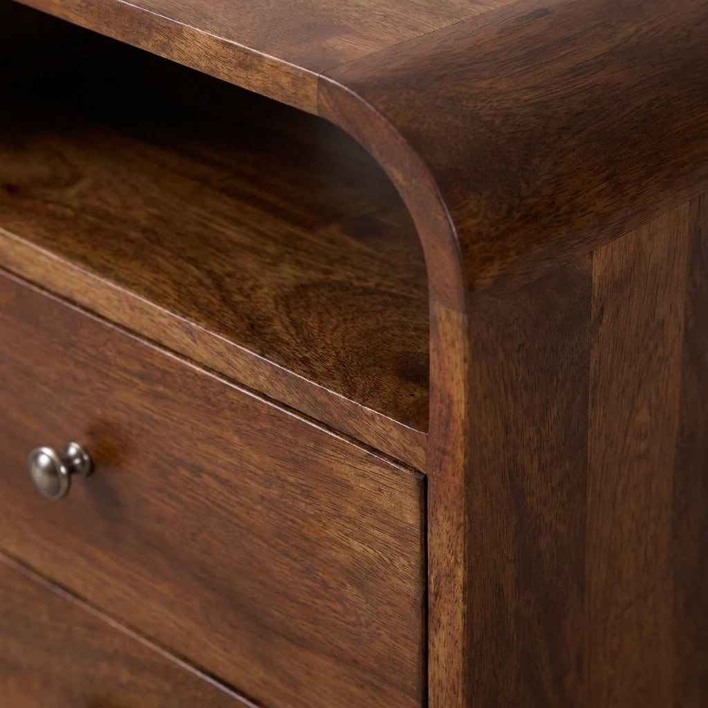 Chestnut Solid Wood Curve 2 Drawer Nightstand