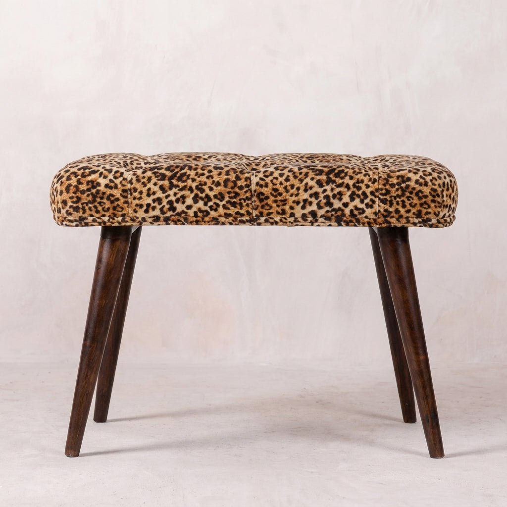 Walnut Solid Wood Nordic Leopard Print Bench
