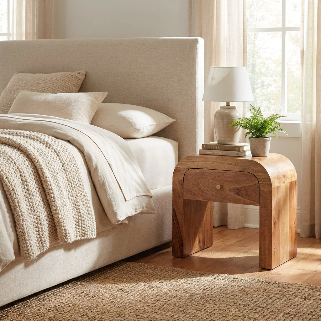 Oak-Ish Solid Wood Oak-Ish Curved Nightstand