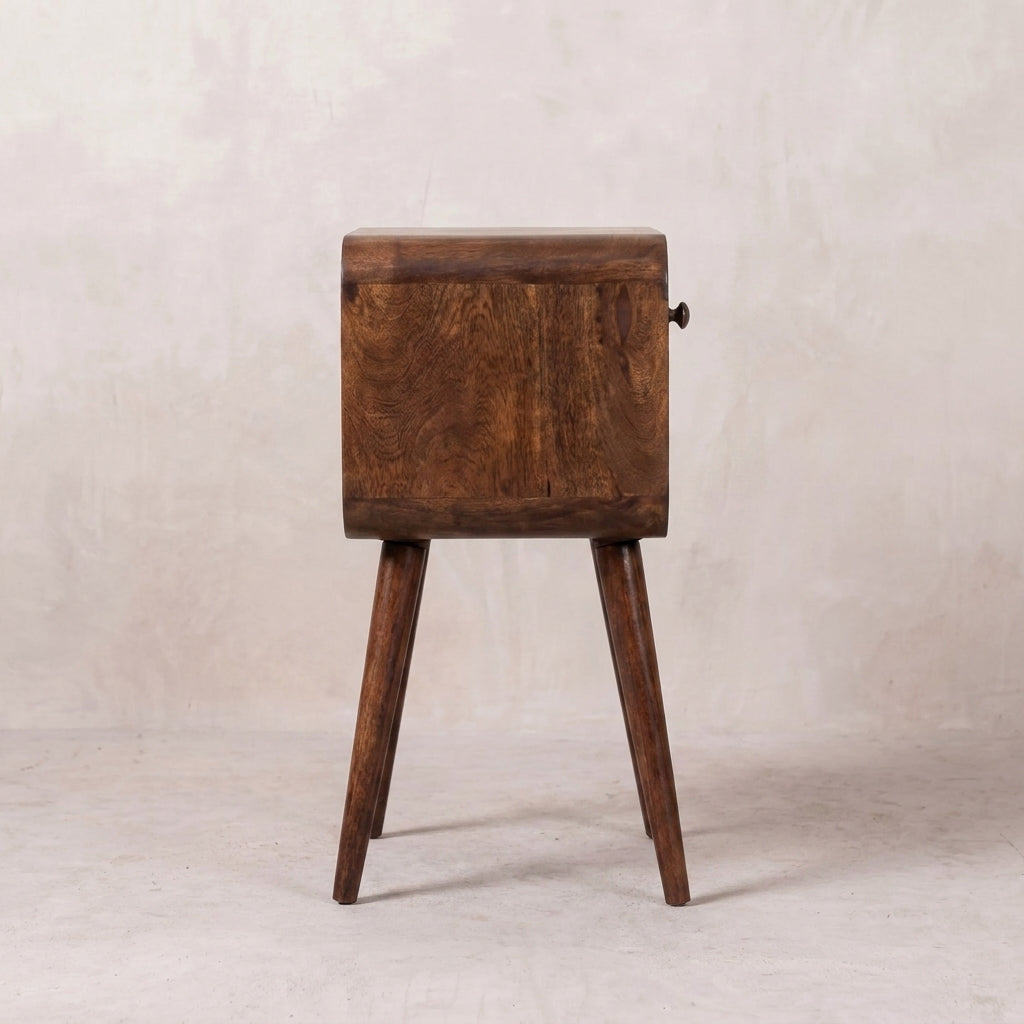Mini Honey Caramel Curved Nightstand with Lower Slot