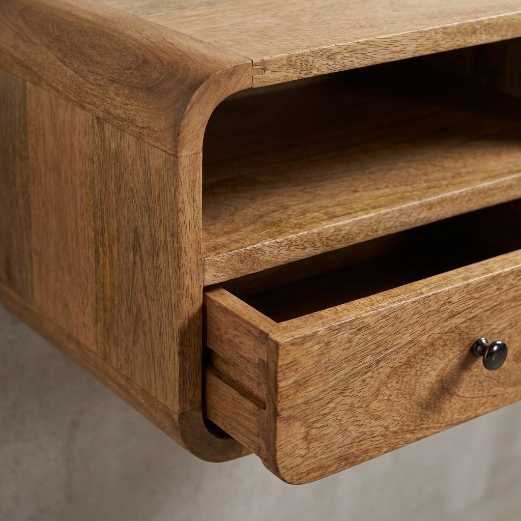Large Floating Nightstand — Solid Mango Wood, Oak-ish Finish