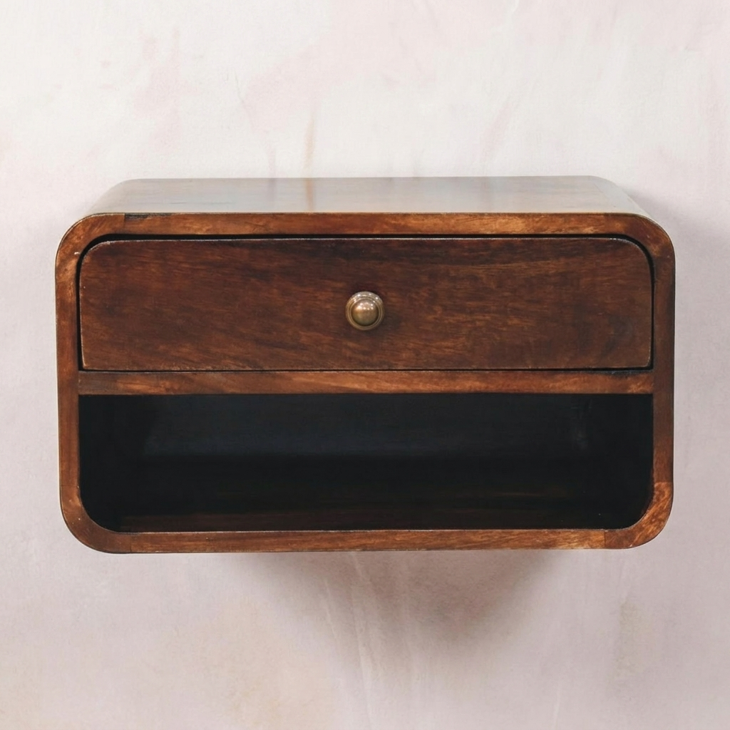 Floating Nightstand — Solid Mango Wood, California Walnut Finish