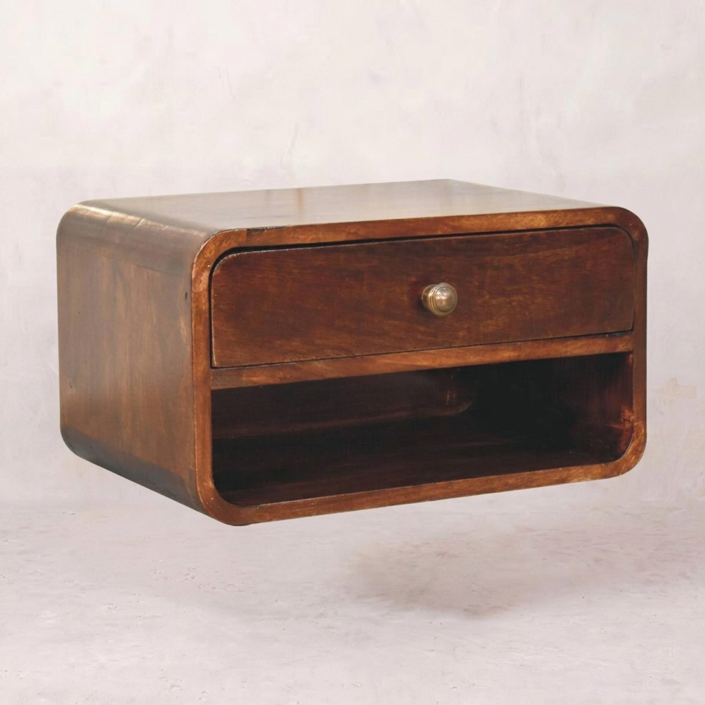 Floating Nightstand — Solid Mango Wood, California Walnut Finish